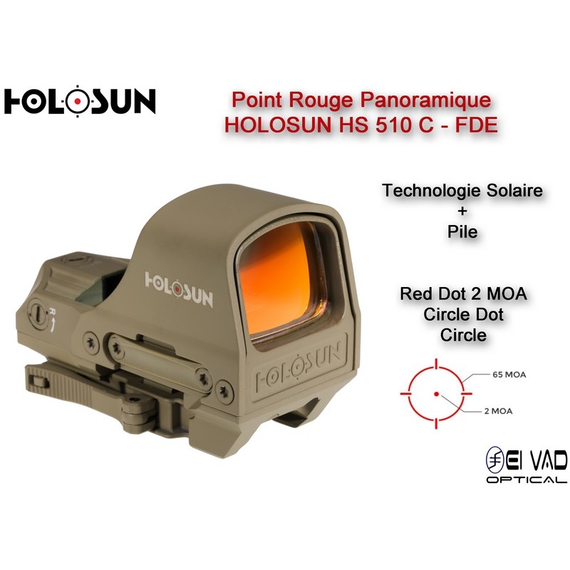 point rouge panoramique Holosun HS512C Reflex sights circle dot, 2 Moa,  montage a serrage rapide sur